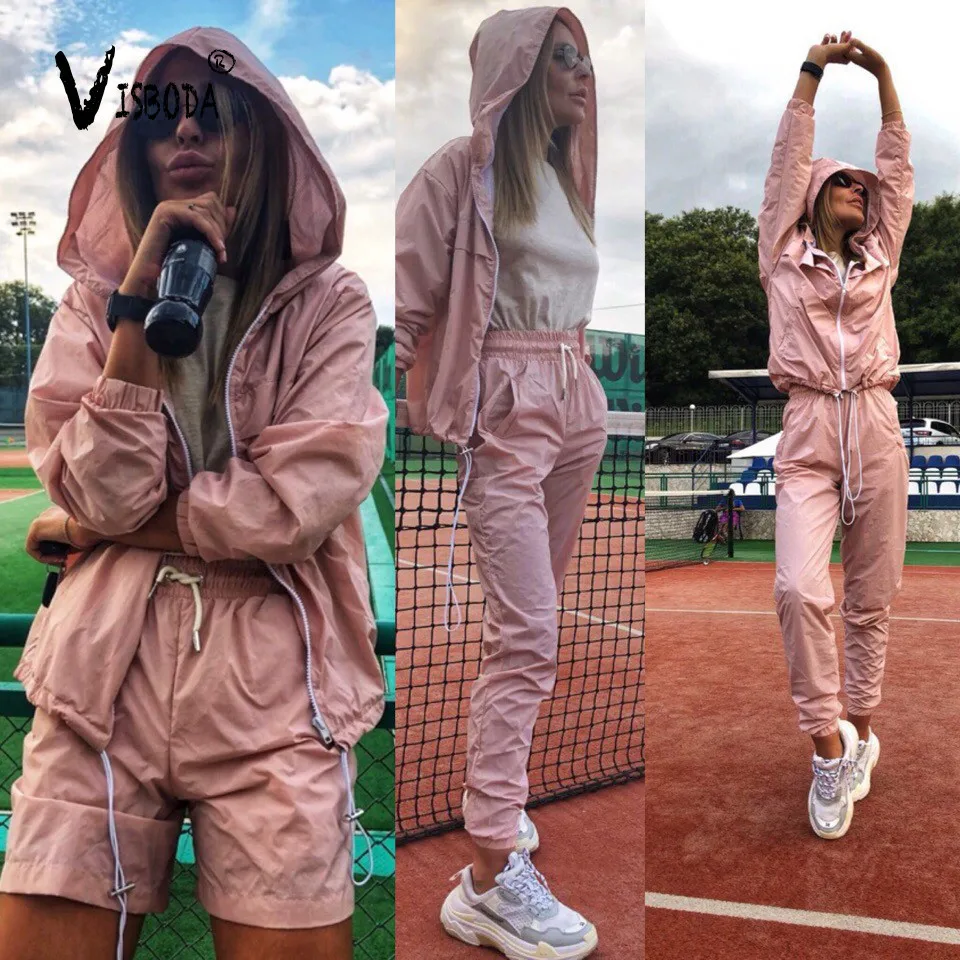 Женский Повседневный Спортивный костюм из 2 предметов розовая куртка на молнии и