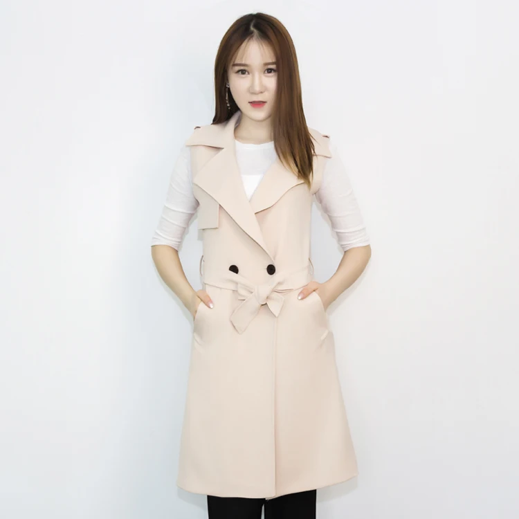 Жилет без рукавов абрикосового цвета длинная длина карманы нашивка дизайн Epaulet