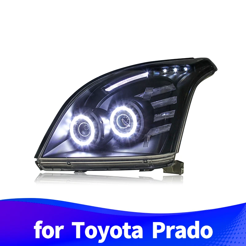Головной светильник в сборе для Toyota Land Cruiser Prado 2003-2009 светодиодный halo