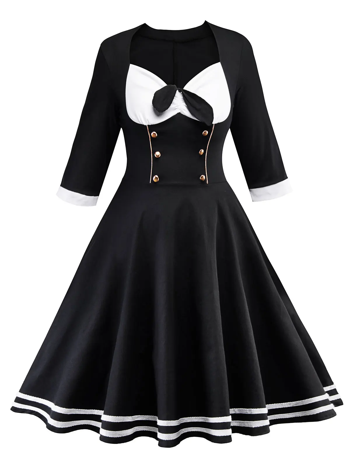 Женское винтажное платье в полоску до колена с рукавом три четверти|Женские