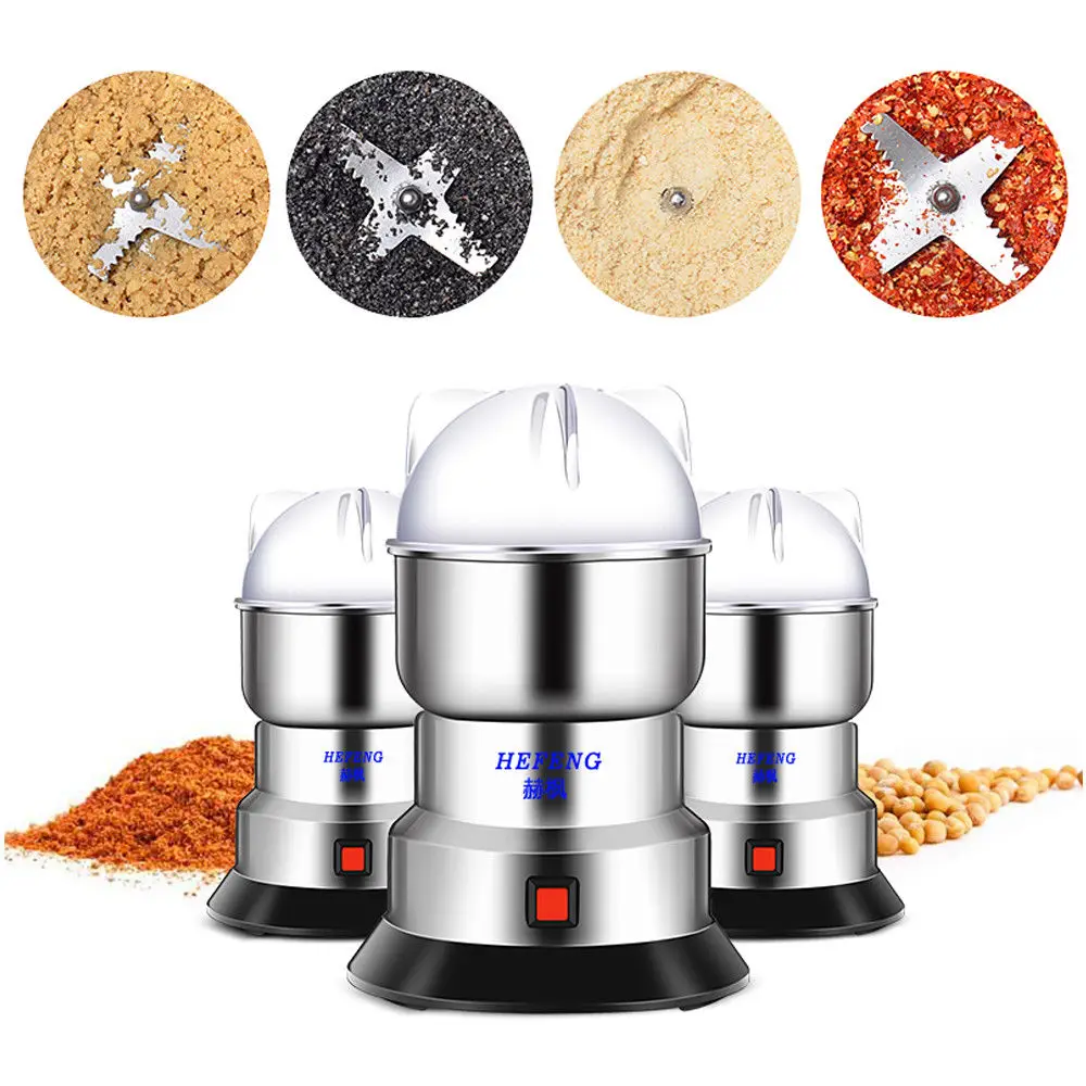 220V New Home Stainless High Quality Electric Grain Grinder Mill Green Bean Rice Meal Bay Leaf Powder Herb Pulverized Food Grade