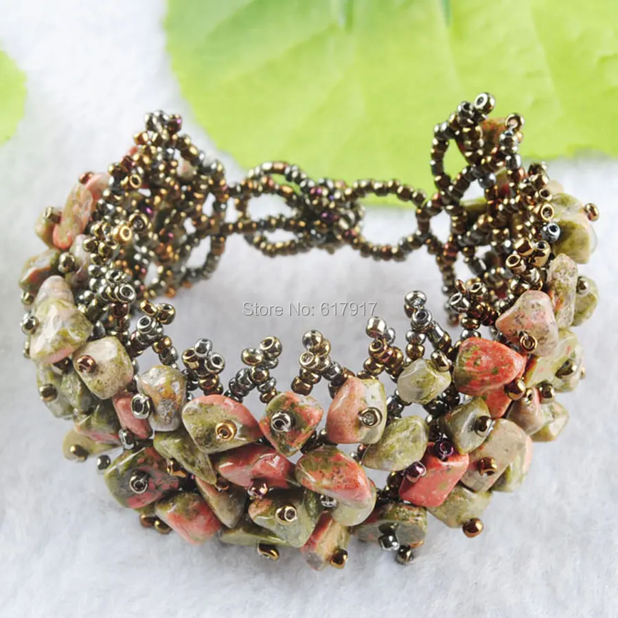 Бесплатная доставка Модные Ювелирные изделия Широкий натуральный Unakite Jaspers