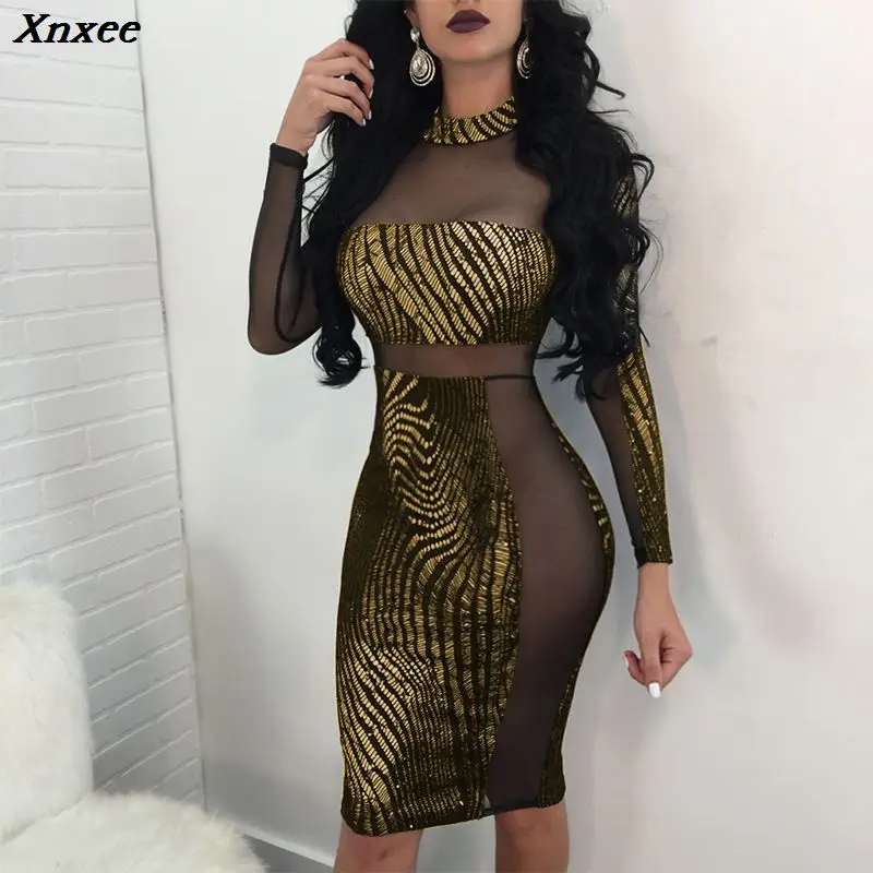 

Xnxee 2020New Arrival Sexy Sheath Patchwork O-Neck Dress Women Summer Dresses Fashion Club Vestidos Party Dress