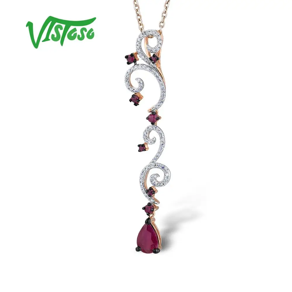 VISTOSO золотые кулоны для женщин подлинный 14K 585 розовое золото натуральный красный