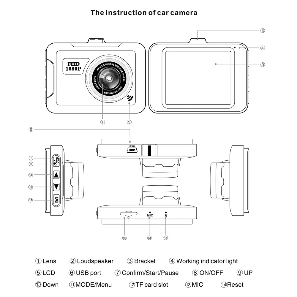 Мини DVR Автомобильный видеорегистратор Даш Камера с широким углом обзора Dash Cam 1080P