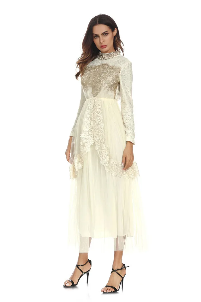 Мусульманское платье Abaya элегантный кружевной Халат средней длины Jubah Ramadan