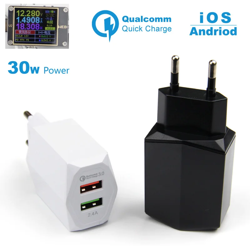 QC 3 0 быстрое зарядное устройство Dual Usb Qualcomm 5a 2U EU мобильный дорожный адаптер для
