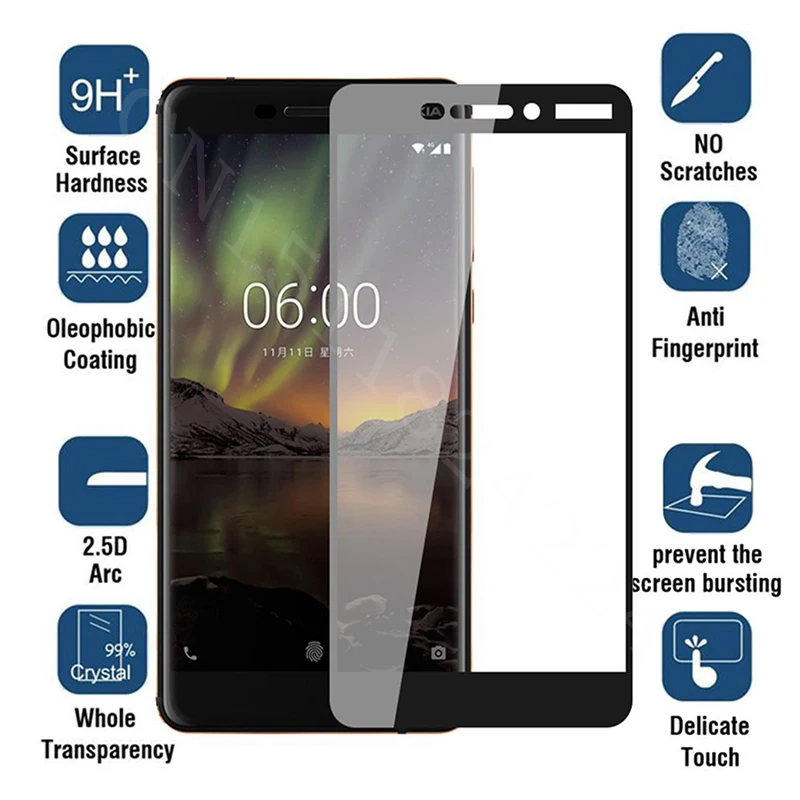 Защитное стекло для Nokia 6 1 2018 защитное закаленное TA-1068 TA-1050 TA-1043 TA-1045 9H 2.5D |