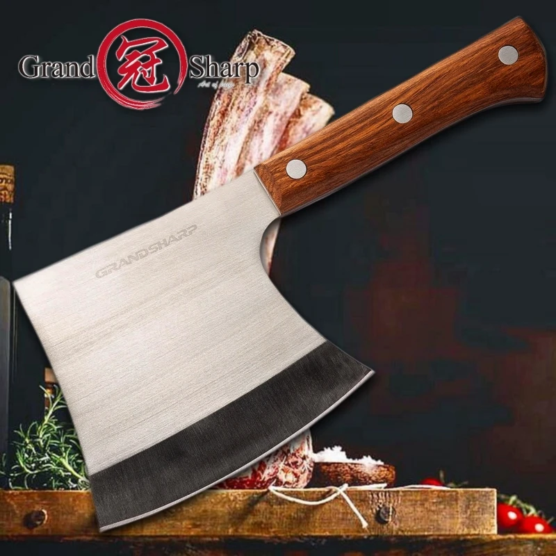 

Grandsharp Cleaver Knife Stainless Steel Axe Chinese Kitchen Chef Boning Chopping Meat Cutter Butcher Tools Camping BBQ Hatchet