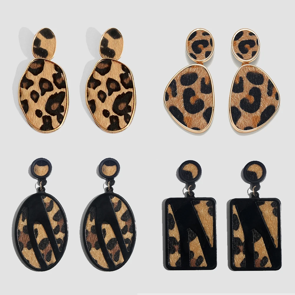 

Flatfoosie Fashion Leopard Print Drop Earrings For Women Geometric Square Long Vintage Dangle Statement Long Earring Jewelry