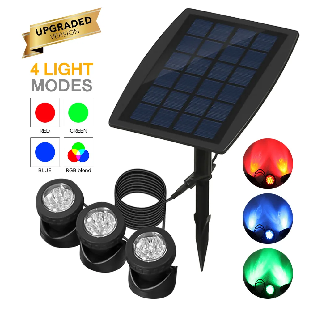 

IP68 Led Waterproof Swiming Pool Underwater Light Solar Garden Lamp 3pcs Lamp Head Solar Spotlight RGB Submersible Led Lights