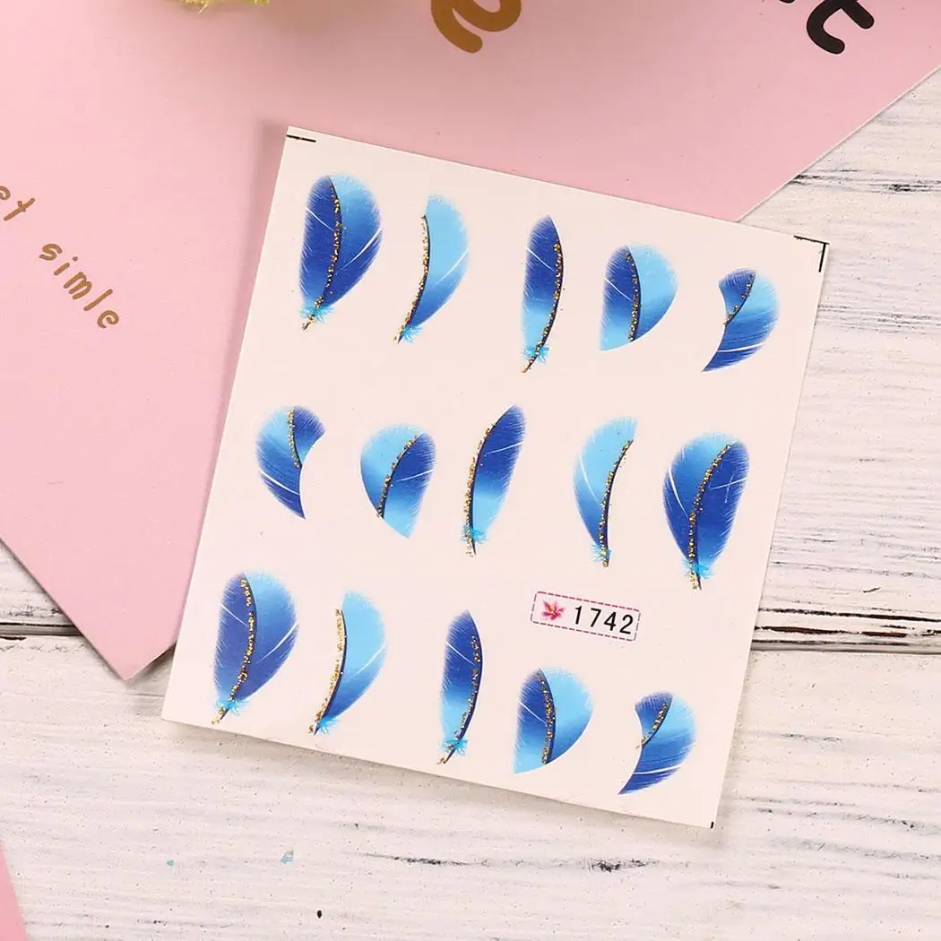 DIY Nail Stickers Manicure Feather Pattern Water Women Transfer Multicolor Decal Decoration | Красота и здоровье