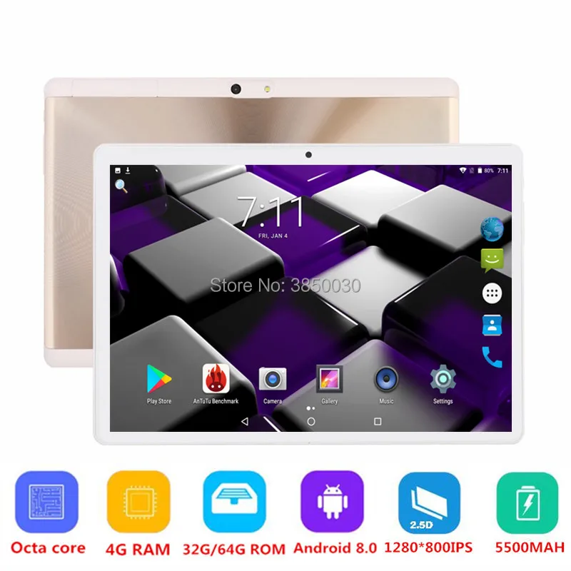 10 дюймовый Android 8 Восьмиядерный планшет 4 Гб RAM 64 ROM разблокированный 3G 4G FDD с двумя