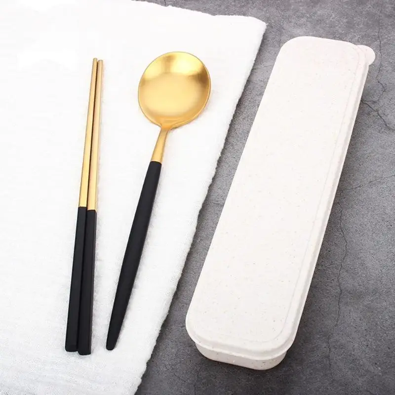 2 шт. набор столовых приборов из нержавеющей стали портативная пшеничная коробка