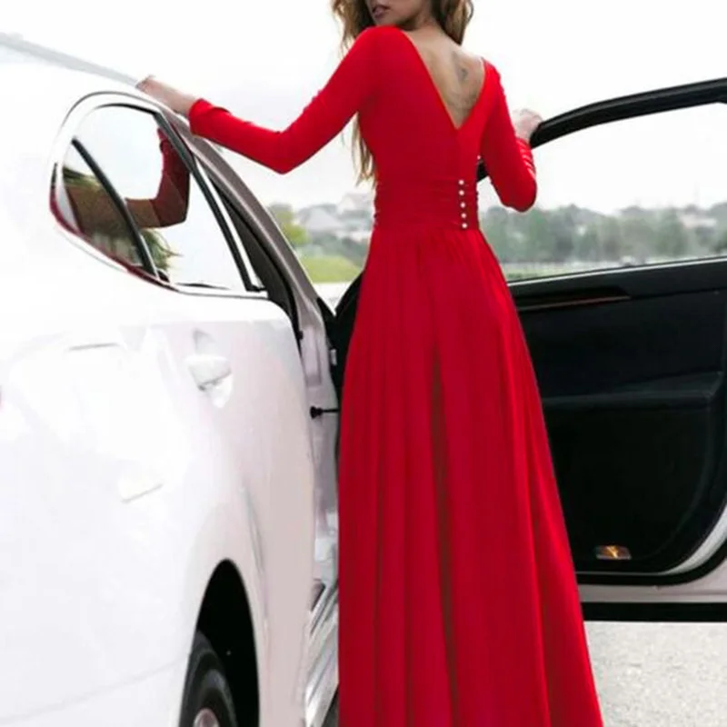 Женское платье с глубоким v-образным вырезом и длинным рукавом Вечернее Платье