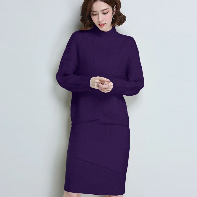 3xl, 5 цветов, брендовый вязаный комплект, Осень-зима, Женский комплект, Ol, Одноцветный костюм, свободный свитер+ тонкая сумка, бедра, юбка, комплект из 2 предметов