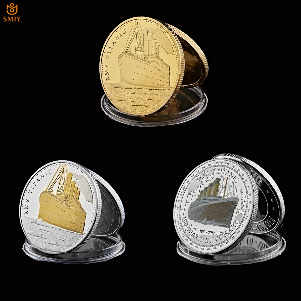 

3Pcs/set 40mm Euro RMS Titanic Olympic-class Cruise Ship Crash Route Gold/Silver Elizabeth II challenge Coins Set Collection