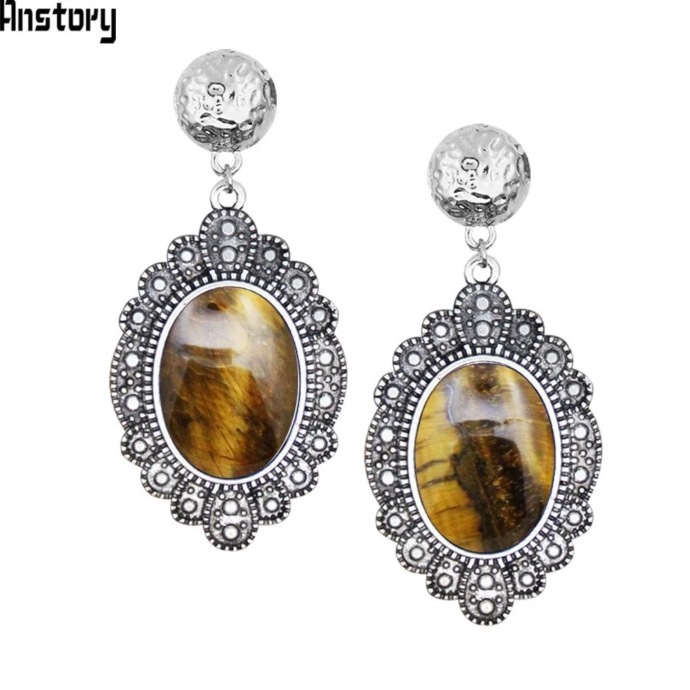 Овальные серьги гвоздики с натуральным лазуритом и тигровым глазом кулон в виде