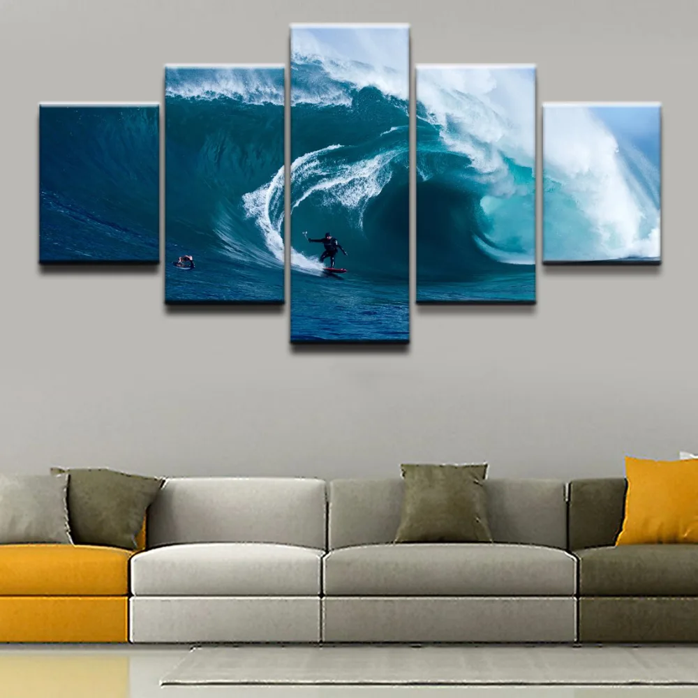 

Canvas Painting Living Room Wall Art Poster Framework In Top-Rated Canvas Print 5 Panel Sports Surfing Decoration Pictures