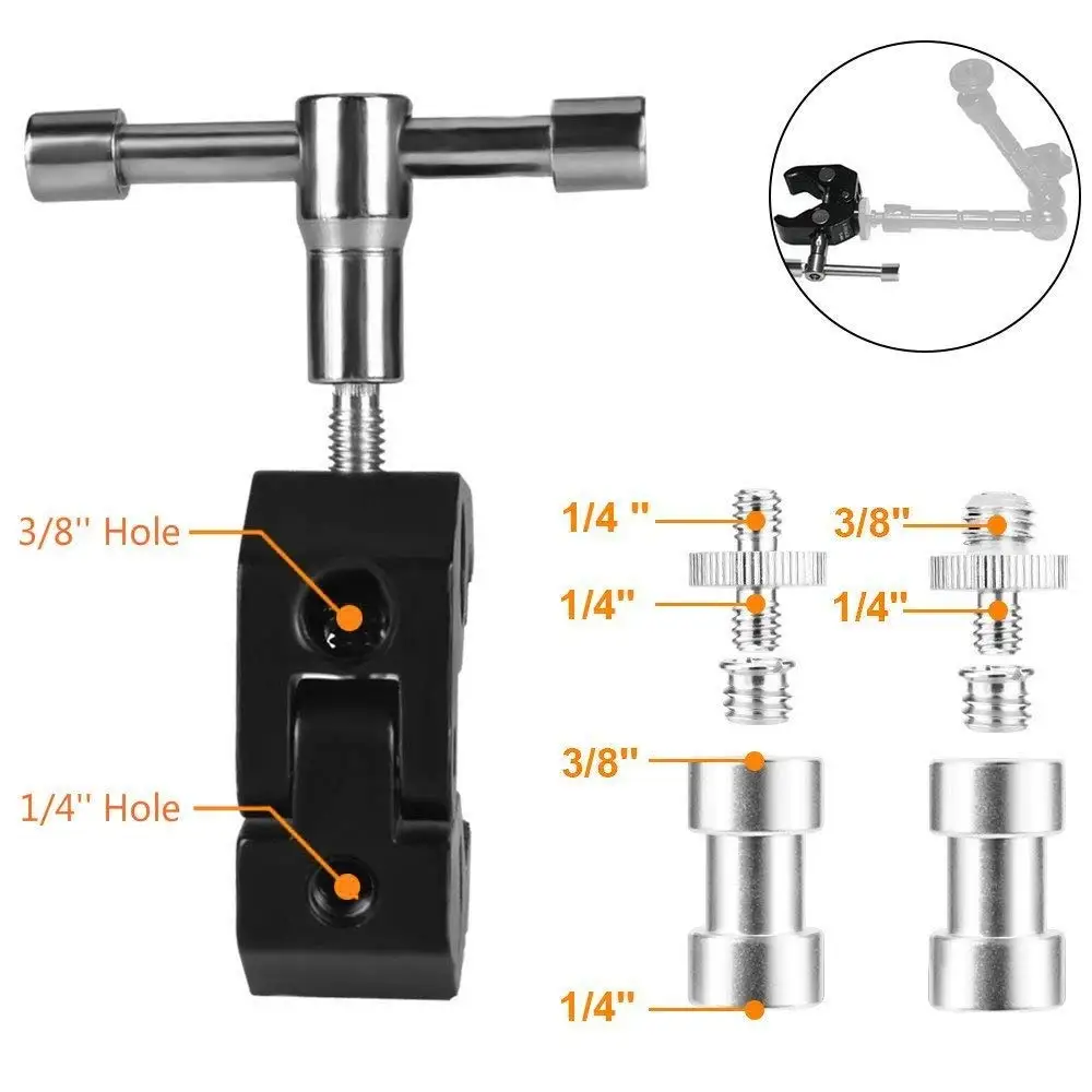 Super Clamp Crab Aluminum Alloy Pliers Clip with 1/4inch-20 and 3/8inch-16 Tripod Screw Adapter compatible for Magic Arm/LED V |