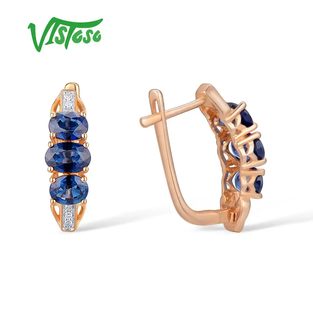 VISTOSO золотые серьги для женщин 14K 585 розовое золото сверкающий синий сапфир