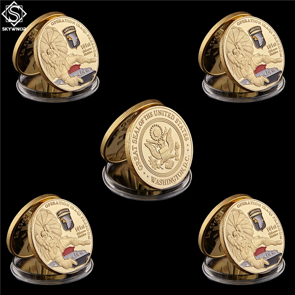 

5PCS USA Challenge Gold Coin Military 101St Airborne Division Air Force Operation Iraqi Freedom Souvenir US Coin