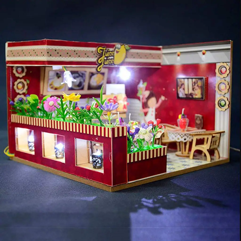 1/24 DIY деревянный кукольный домик со светодиодной подсветкой миниатюрный магазин