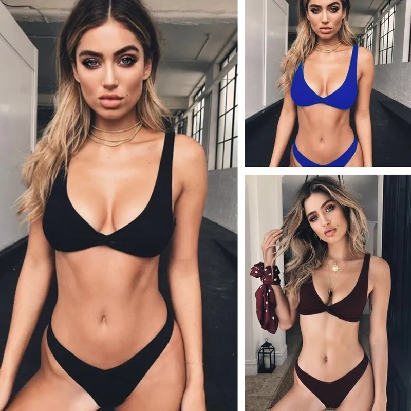 Sexy High Cut Swimwear Padded Bandage Push Up Bikini Set Female Solid Swimsuit Women Low Waist Bathing Suit Ladies Beach Biquini |