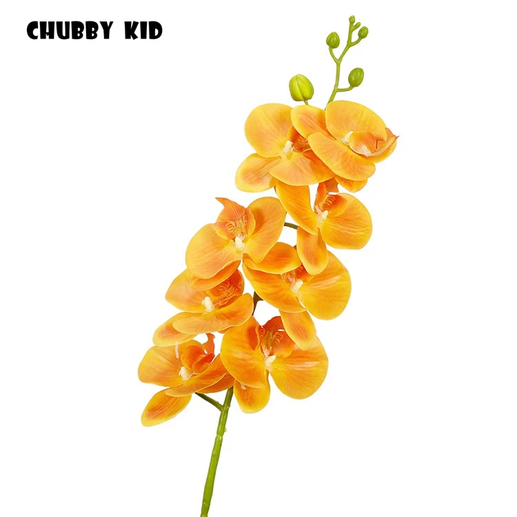 Beste 12 Stks/partij! Groothandel Real Touch Kunstmatige Vlinder Orchideeën Grote Vilten Bloemen Bruiloft Decoratieve Phalaenopsis Oranje Geel