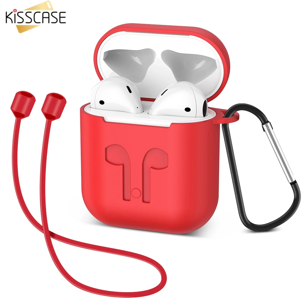 KISSCASE чехол для наушников AirPods сумка силиконовый защитный iPhone анти-потеря веревки