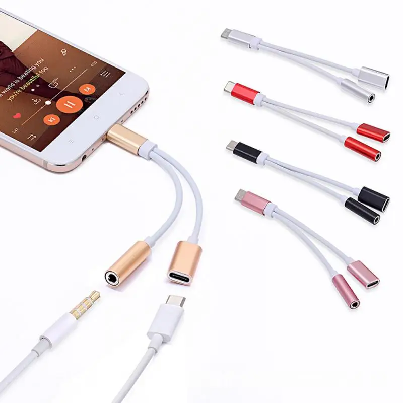 2 in1 Тип C до 3 5 мм Зарядное устройство Разъем для наушников USB Type кабель мобильного