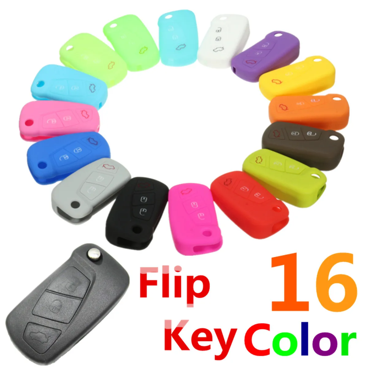 

16 Color Silicone 3 Button Remote Flip Key Case Fob Cover Protect Holder For Ford KA