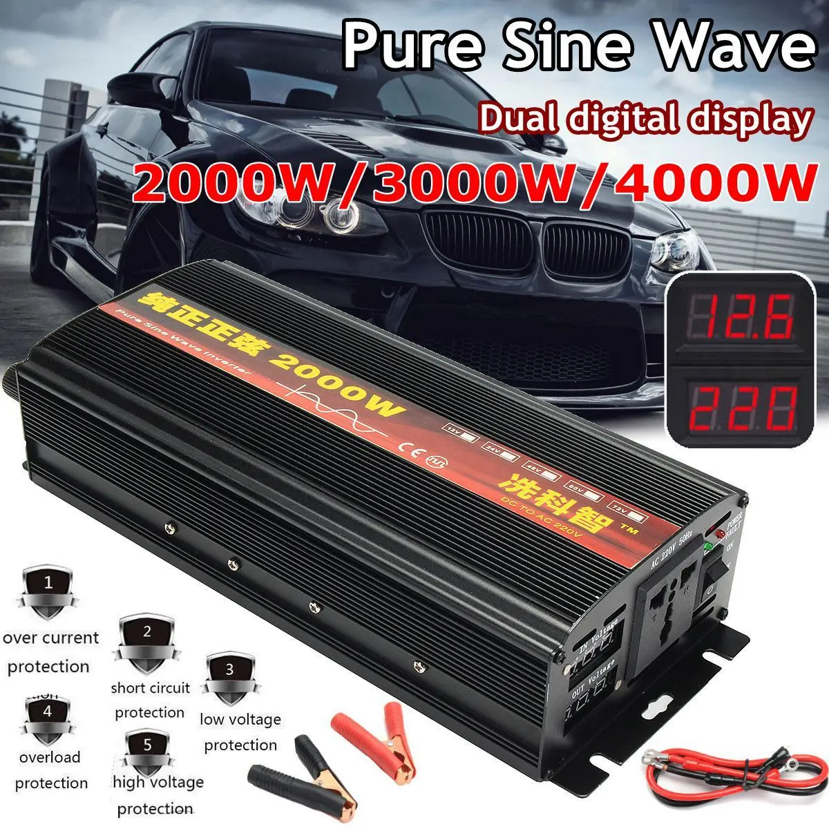 Инвертор 12V 220V 2000/3000/4000W Напряжение трансформатор с немодулированным