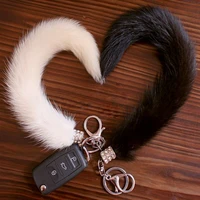 real fur tail keychain of real genuine mink fur tail handbag charms bags tag smooth car keyring pendant soft key chain k109