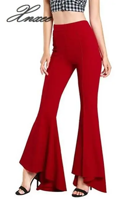 Зимние женские брюки 2020 с высокой талией клеш широкими штанинами большие размеры