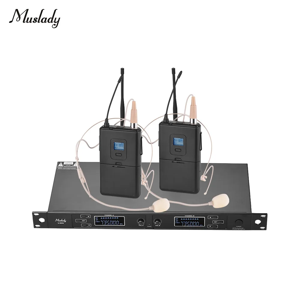 Muslady U 6002 Двухканальный UHF Беспроводной микрофон Системы с 2 портативный + 1 стойку