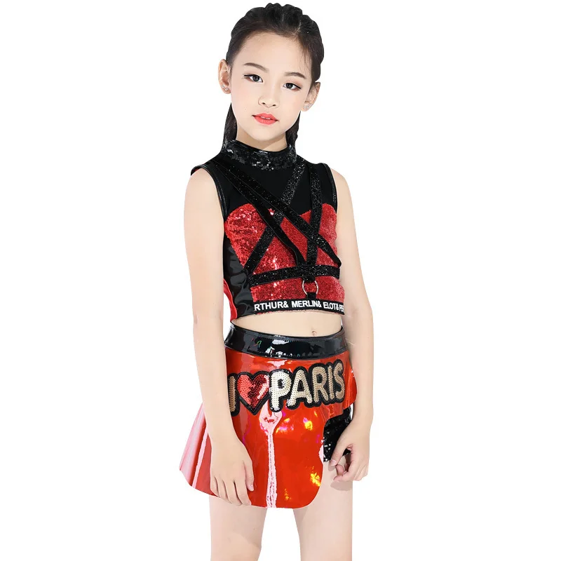 

Children's Jazz suit Korean version of navel-exposed girl's walk-show costume Fashion girl's performance costume Cheerleading pe