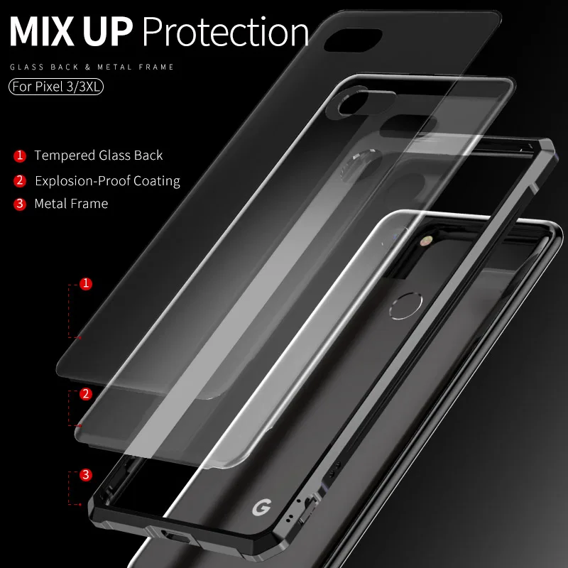 For Google Pixel 3 3XL Bumper Pixel3 Phone Cases Aluminum Metal Frame with Clear Tempered Glass Back Cover for XL |