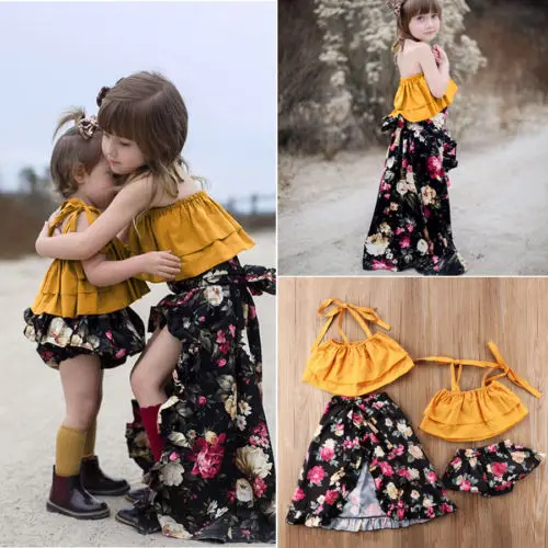 2019 Новый стиль милое летнее платье Детская одежда для девочек сестры желтые