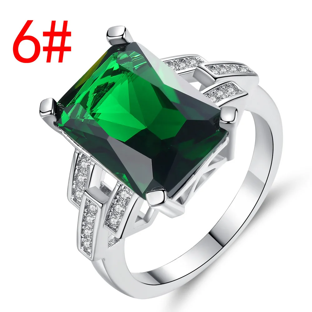 Женские роскошные большие зеленые Квадратные Серебряные кольца с фианитом