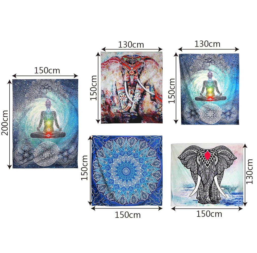 

Polyester Yoga Shawl Bohemian Tapestry Thin Blanket Beach Mat Wall Hanging Elephant/Flowers/Sitting