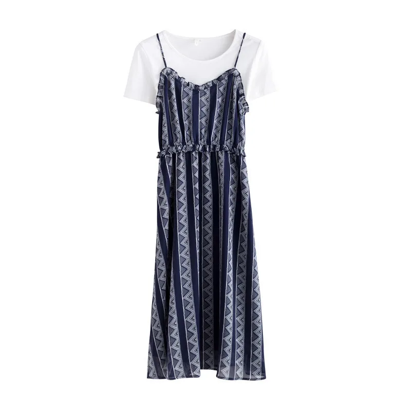 INMAN 2019 Summer New Arrival White O-neck Short Sleeve T-shirt Retro Lacing Dress Casual Women Two Pieces Suit | Женская одежда