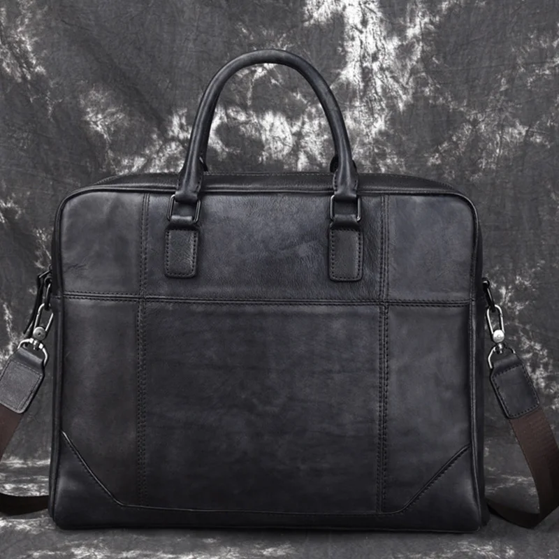 

Портфель мужской из натуральной кожи, сумка на одно плечо для компьютера, винтажный чемоданчик известного бренда из натуральной кожи в дело...
