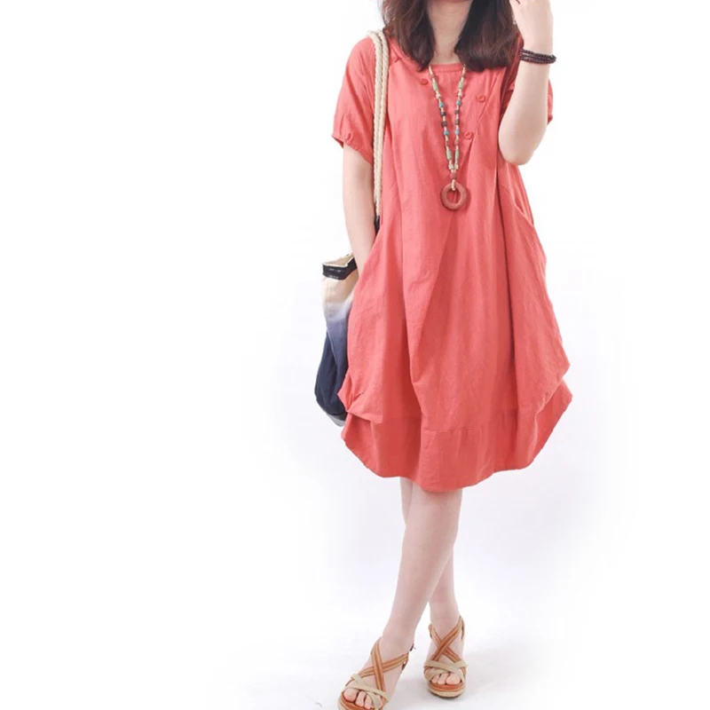 Женское платье с коротким рукавом из хлопка и льна летнее в стиле бохо вечерние