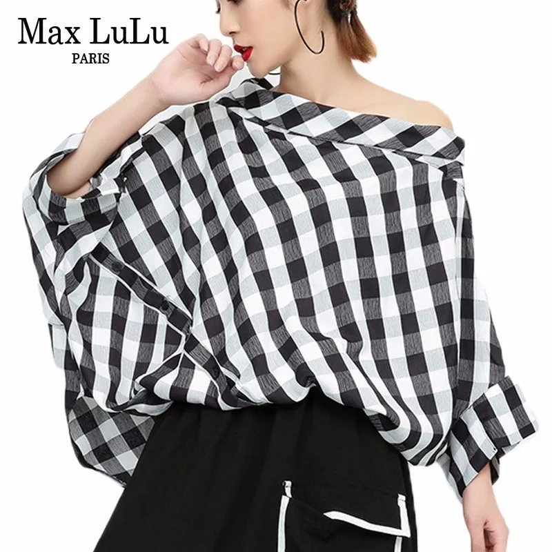Женские шифоновые рубашки в клетку Max LuLu летние блузки с открытыми плечами