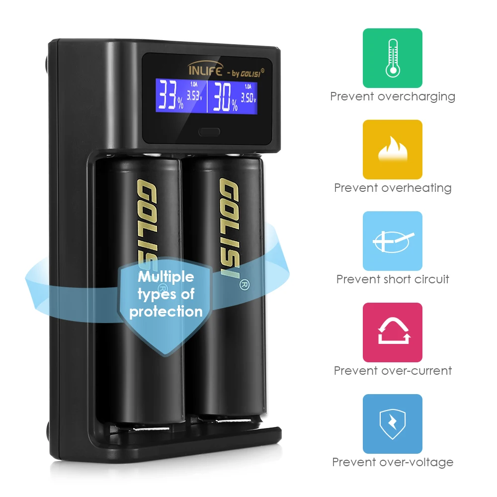 Inlife I2 Smart Battery Charger Screen Rechargeable Lithium-Ion / NiMH NiCd Portable LCD Display Lighting | Освещение