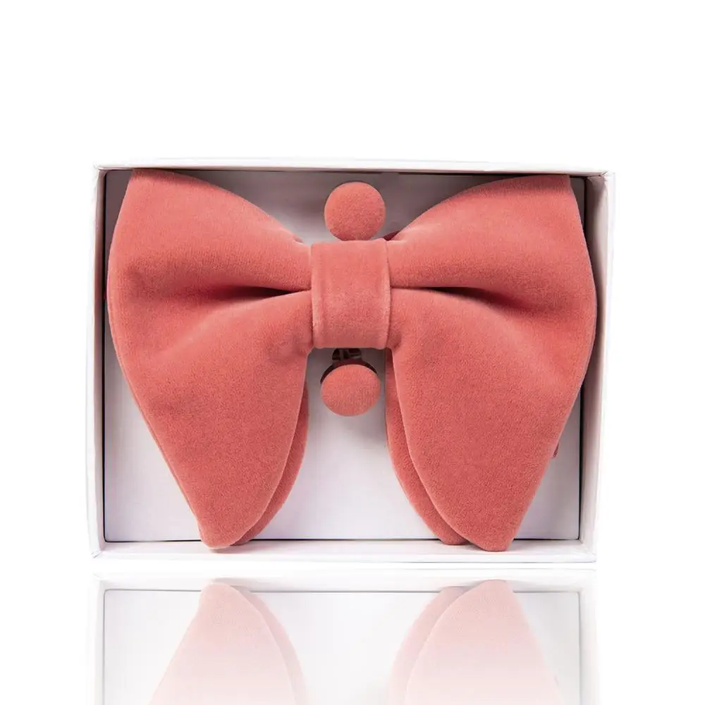 

New Solid Velvet Pink Bow Ties Self Tie Men's Bowtie Hankerchief Set Adjustable Business Wedding Bow Hanky For Men Accessories