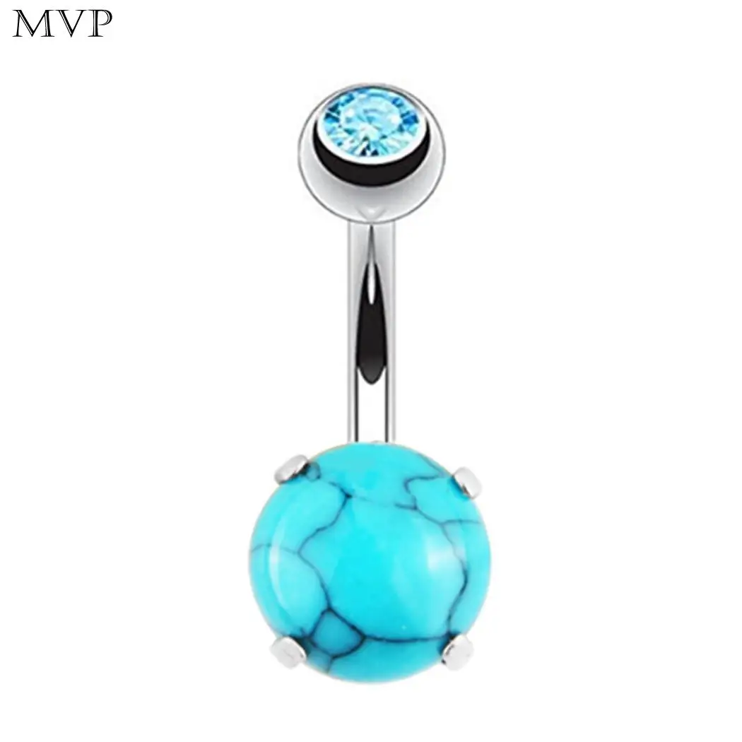 Women Fashion Belly Piercing Jewelry Blue Gem Rhinestone Round Navel Nail Casual Daily Party etc. Ring |