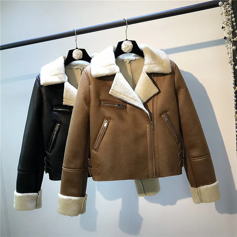 Женская байкерская куртка Inverno Jaquetas Feminino однотонная на молнии с карманами и