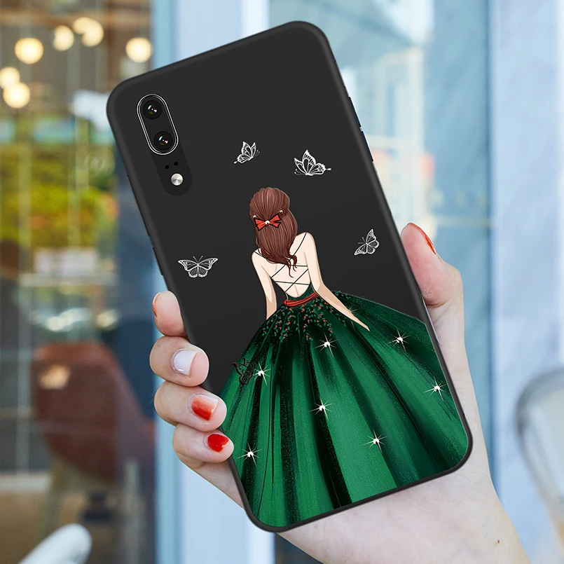 Роскошный чехол для huawei P20 Мягкий силиконовый телефона с платье девочек бампер P